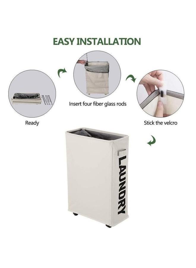 HOMESTAR Laundry Hamper With 4 Wheels Rolling, Slim Tall Basket with Handle Foldable Dirty Clothes for Corner Narrow Beige  - Image 4