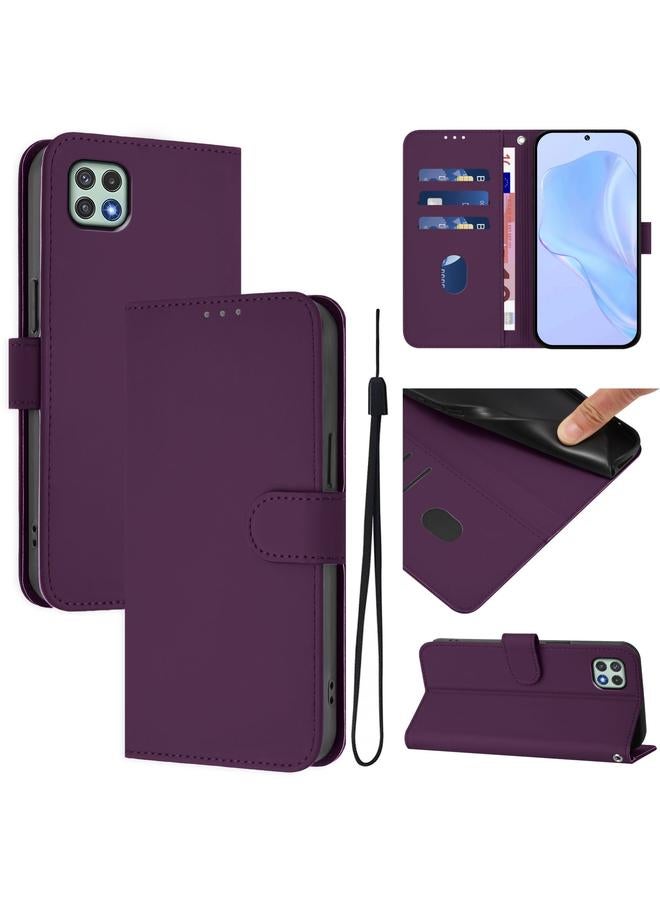 S-TOP Case For Samsung Galaxy A22 5G / F42 5G Skin Feel Solid Color Leather Phone Case with Lanyard - Image 1
