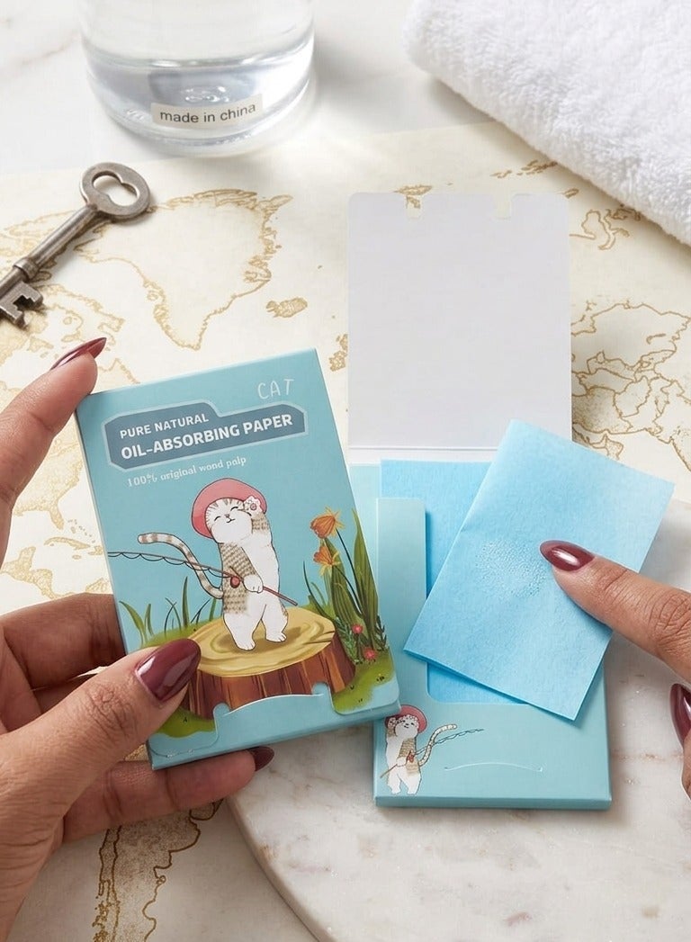 cat-shaped oil-absorbing wipes for the face - Instant removal of oil and shine - Lightweight and easy to use - (100 pieces inside the pack) - Image 3