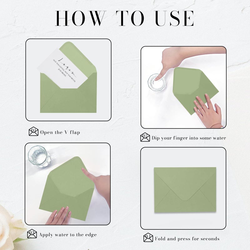 Goefun A7 Sage Green Envelopes 100 Pack, Goefun 5x7 V Flap Printable Envelopes for Invitation, Gift Cards, Birthday, Graduation, 5.25 x 7.25 in, 120GSM - Image 3
