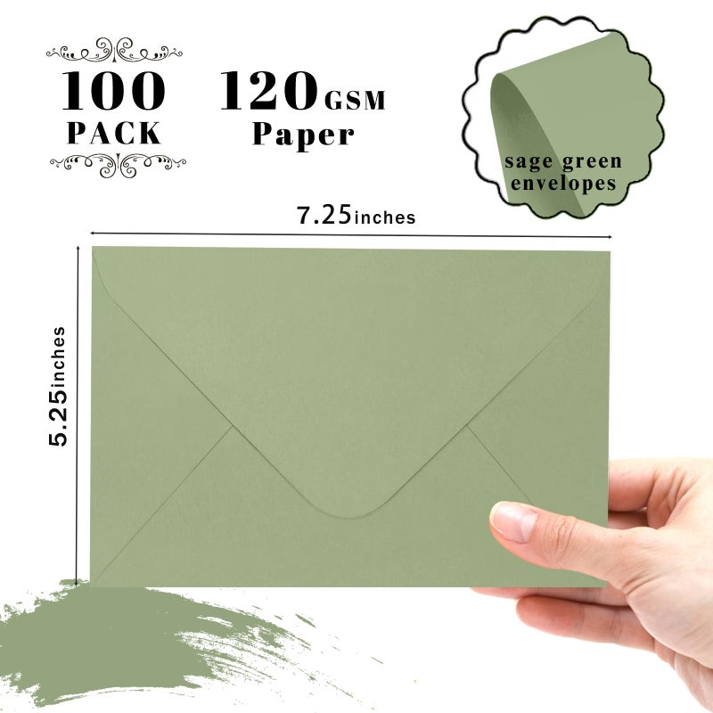 Goefun A7 Sage Green Envelopes 100 Pack, Goefun 5x7 V Flap Printable Envelopes for Invitation, Gift Cards, Birthday, Graduation, 5.25 x 7.25 in, 120GSM - Image 2
