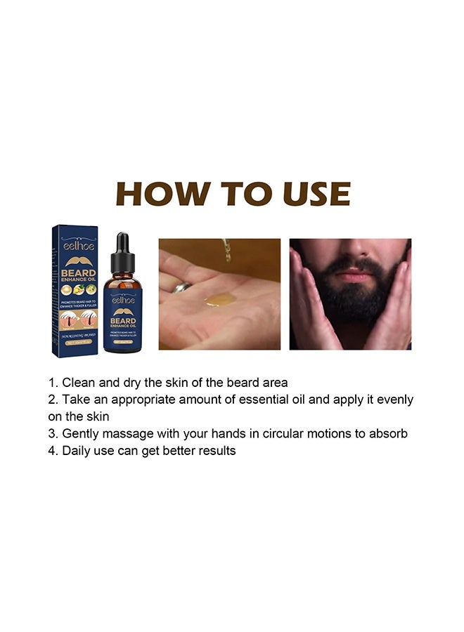 EELHOE Men's Beard Growth Oil, Oil Contains Ginger Root and Grape Seed Extracts to Nourish Beard Essence, For Beard Thick and Healthy Facial Hair, Deep Hydration Fast Absorption, Moisturize Soften Beard Oil-30ml - Image 3