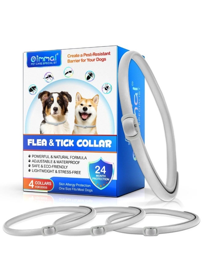 Oimmal Flea & Tick Collar for Dogs (4 Collars), Waterproof Adjustable 24 Month Protection Natural Formula Safe & Eco-Friendly Lightweight Collar For Dogs & Puppies, Flea Dogs Collar - Image 1