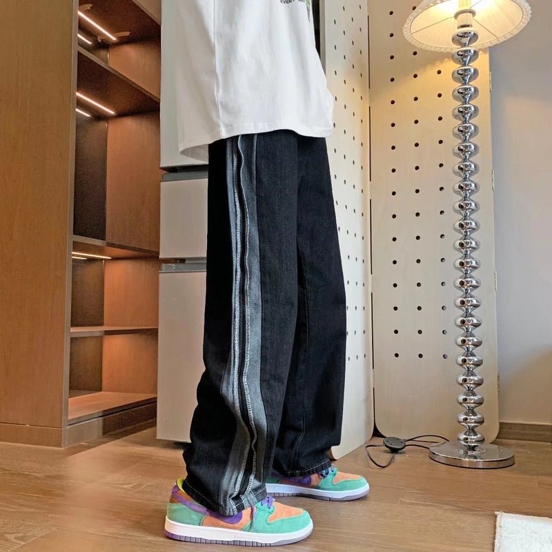 New Style Side Striped Boys Jeans Loose Trendy Brand Japanese Style Wide Leg Ins Straight Pants Men'S Wear - Image 3