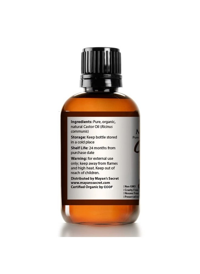 Mayan's Secret Mayan's Secret - 4oz Pure Castor Oil Organic Cold Pressed Unrefined Glass Bottle Hexane Free Hair Oil for Hair Growth, Eyelashes, Eyebrows - Oil for Skin, Face, Body  - Image 2