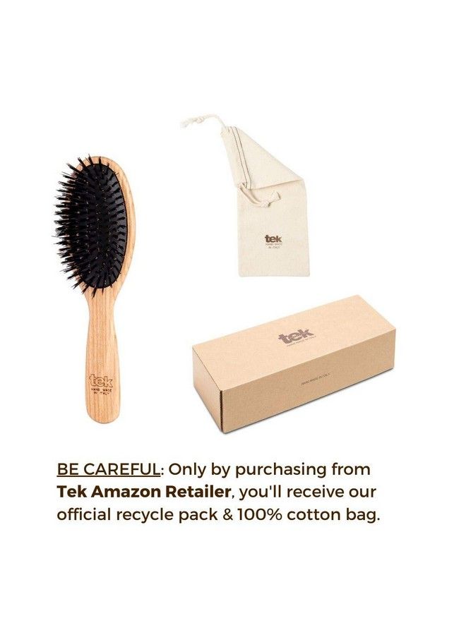 TEK Large Oval Brush With Ecological Bristles Handmade In Italy For Fine Hair 22 X 6 Cm - Image 4