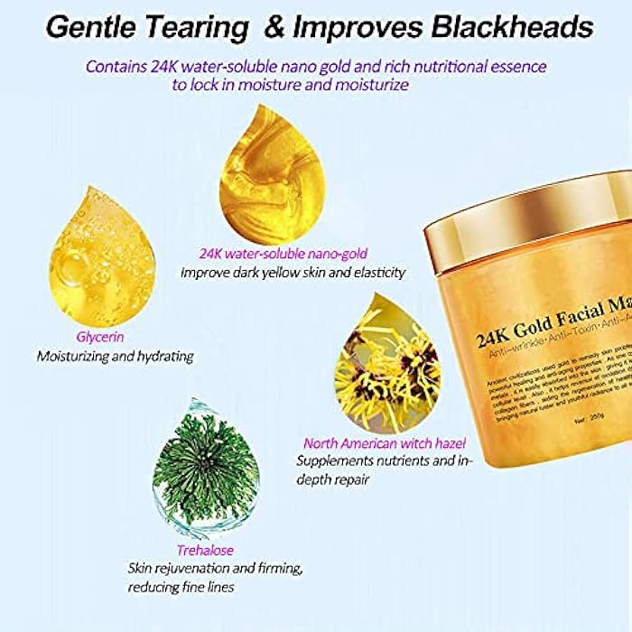 KlsyChry 24K Gold Peel Off Face Mask, Rejuvenating Collagen Facial Mask For Flawless Skin, Reduces Fine Lines & Wrinkles, Clears Acne, Minimizes Pores, Moisturizes & Firms Up Your Skin, 250g - Image 3