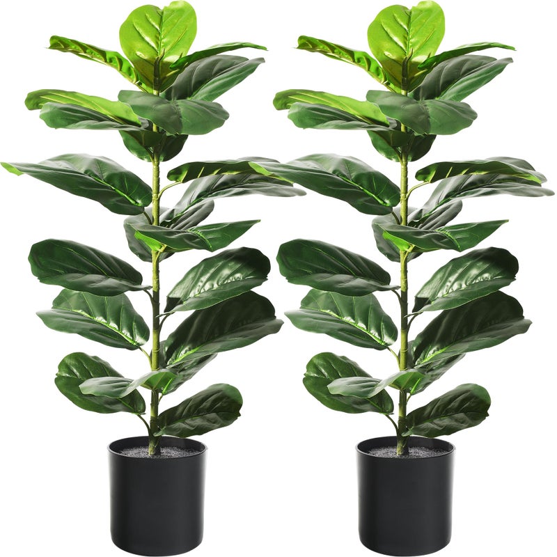 Suntee 2 Pack Artificial Fiddle Leaf Fig Tree 30 Ficus Lyrata Fake Plants with Pots Floor Plant Outdoor Faux Plants for Living Room Corner Office Patio Windowsill Decor