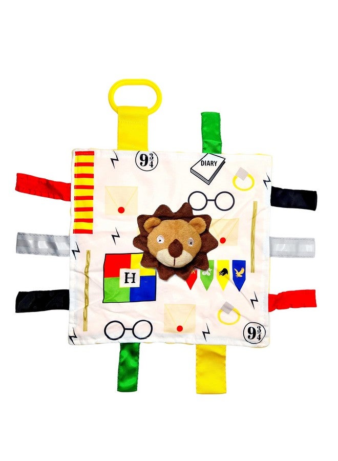 The Learning Lovey 10x10” Wizard Muggle Baby Lovey Gryffen Lion Tag Toy for Babies - Muggles - House Colors - Learn Wizardry - Soft & Safe - Learn Shapes & Colors - Ideal Baby Toy & Baby Gift - BPA Free w/Stroller Clip - Image 1