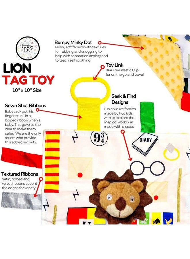 The Learning Lovey 10x10” Wizard Muggle Baby Lovey Gryffen Lion Tag Toy for Babies - Muggles - House Colors - Learn Wizardry - Soft & Safe - Learn Shapes & Colors - Ideal Baby Toy & Baby Gift - BPA Free w/Stroller Clip - Image 2