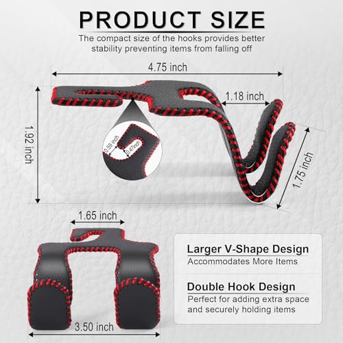 LivTee Upgraded Superior Leather Car Seat Back Headrest Hook, 2 in 1 Auto Seat Hook Hangers Holder Organization Interior Accessories for Purses Coats Umbrellas Grocery Bags Handbag (Black/Red) - Image 3