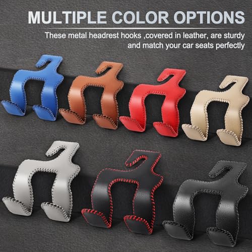 LivTee Upgraded Superior Leather Car Seat Back Headrest Hook, 2 in 1 Auto Seat Hook Hangers Holder Organization Interior Accessories for Purses Coats Umbrellas Grocery Bags Handbag (Black/Red) - Image 5