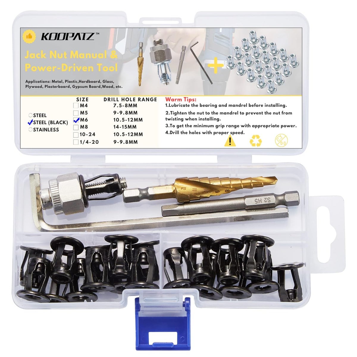 KOOPATZ Black M6 Jack Nut with Installation Tool Threaded Insert Petal ...