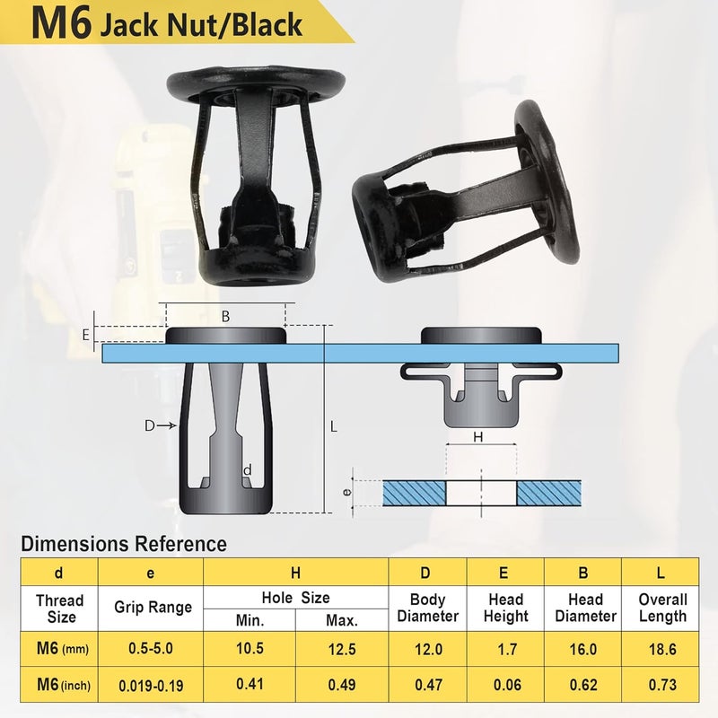 KOOPATZ Black M6 Jack Nut with Installation Tool Threaded Insert Petal Nuts Nutserts Jacknut Srew Anchor Spider Rivnut Blind for Plastic Polywood Pressboard Hardboard - Image 2
