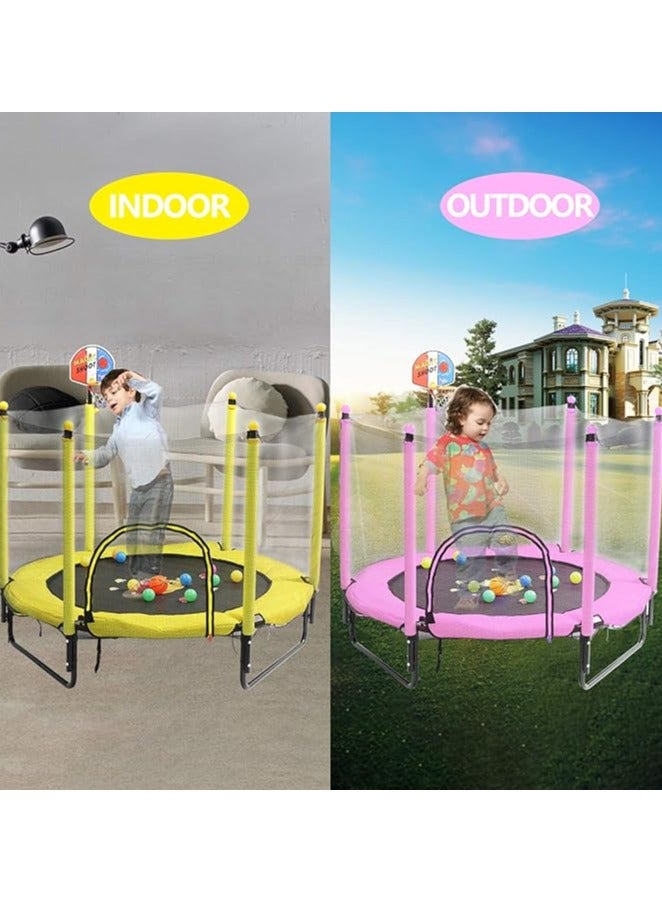 Generic Trampoline for Kids 5 FT Indoor Outdoor Toddler Trampoline Bulit-in Zipper Heavy Duty Steel Frame with Basketball Hoop, Rubber Ball and Safety Net (Pink) - Image 3