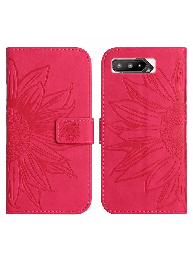 اس-توب جراب لهاتف Asus ROG Phone 5 ZS673KS مصنوع من الجلد بتصميم زهرة الشمس مع حبل تعليق - Image 2