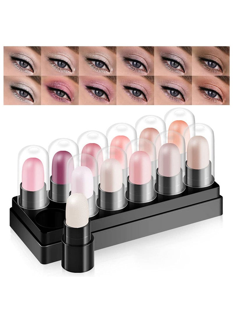 BINGBRUSH - BINGBRUSH 12 Colors Glitter Gradient Eyeshadow Eye shadow Stick Pen Makeup Set, DNM Waterproof Shimmer Pink Eyeshadow Sticks Smoky Makeup Cosmetic (Soft color) - Image 1