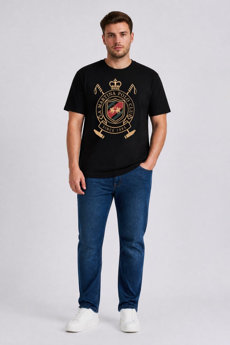 La Martina Men Crew Neck Short Sleeve Graphic Print T-Shirt, Black - Image 5