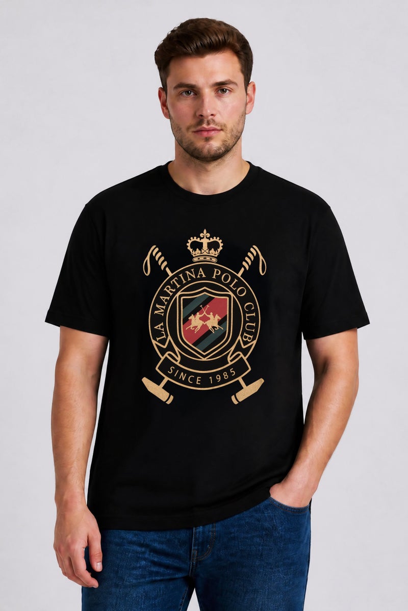 La Martina Men Crew Neck Short Sleeve Graphic Print T-Shirt, Black - Image 1
