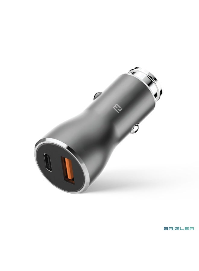 BRIZLER 38W Dual Port Car Charger – PD 20W USB-C & QC 3.0 USB-A Fast Charging Adapter – BZ-CC100 – Black - Image 1