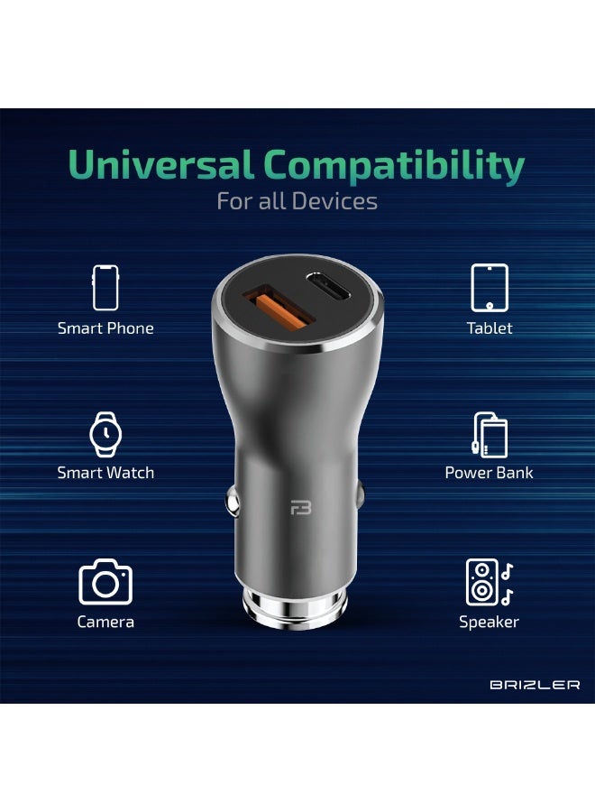 BRIZLER 38W Dual Port Car Charger – PD 20W USB-C & QC 3.0 USB-A Fast Charging Adapter – BZ-CC100 – Black - Image 4