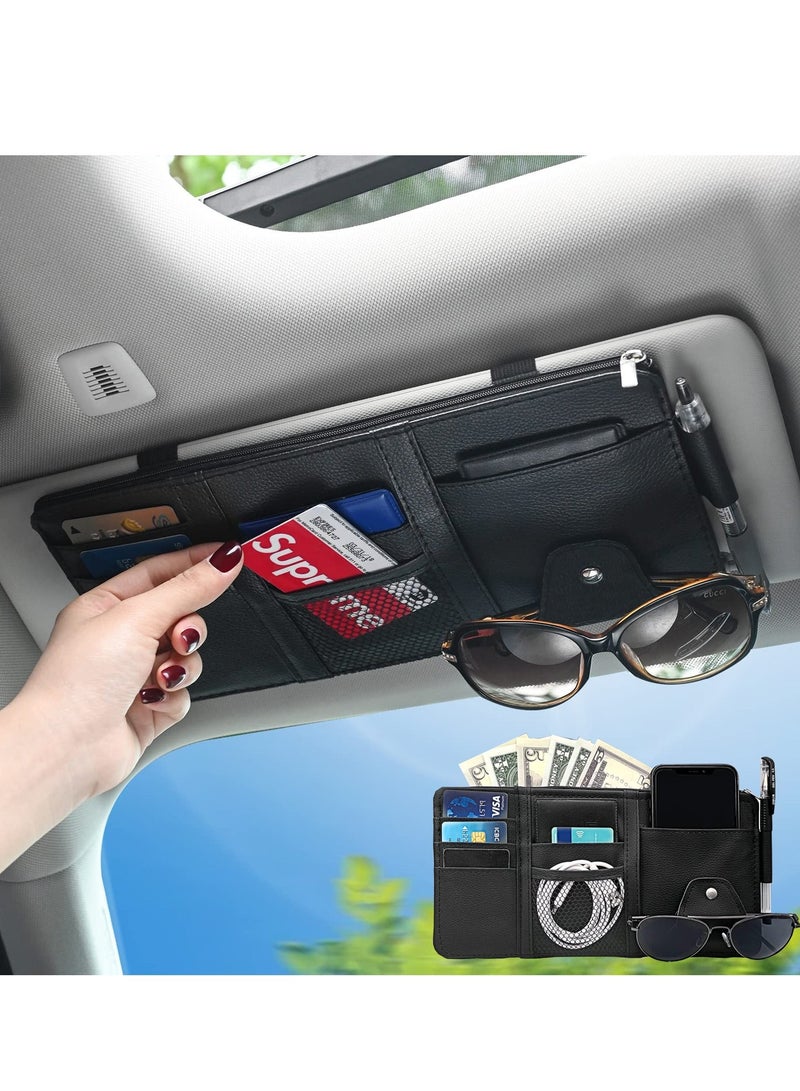Y&D Car Sun Visor Organizer, 2Pcs Auto Interior Accessories Pocket Storage Pouch Holder with Zipper for Car, Truck, SUV, Jeep, RV, Black - Image 1