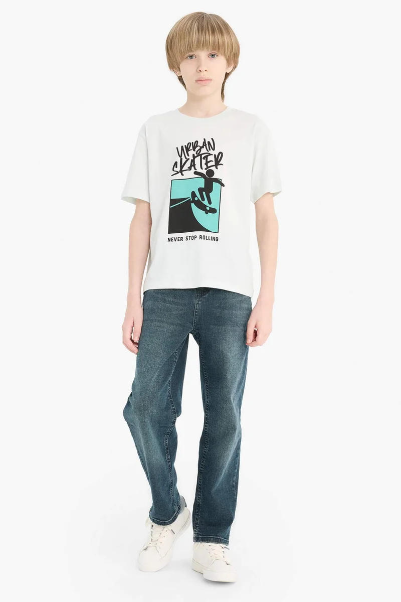 ديفاكتو Boy Crew Neck Printed Short Sleeve T-Shirt