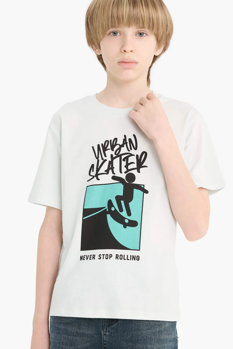 ديفاكتو Boy Crew Neck Printed Short Sleeve T-Shirt