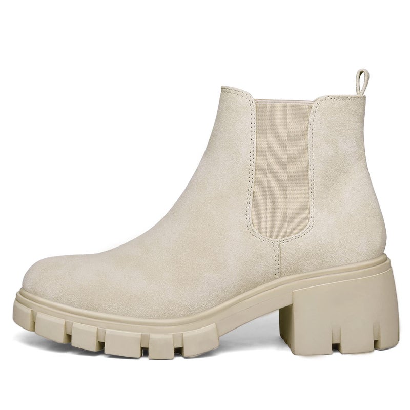 mysoft Women's Platform Chelsea Boots Lug Sole Slip On Chunky Block Heel Ankle Booties - Image 4