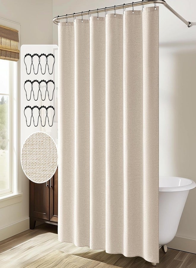MIULEE Extra Long Linen Shower Curtain 90 Inches Long with 12 Metal Hooks Washable Beige Fabric Shower Curtain Set Waterproof Neutral Thick Cloth Shower Curtains for Bathroom Hotel Bathtub, Cream - Image 2