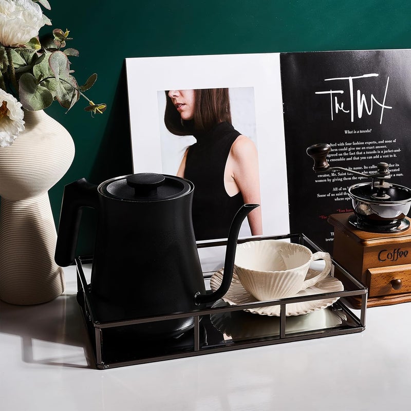 PuTwo Mirror, Smoky Black, Metal, Jewelry, Decorative, Glass, Perfume Organizer, Vanity Trays for Bathroom, Counter, 1272 inch - Image 5