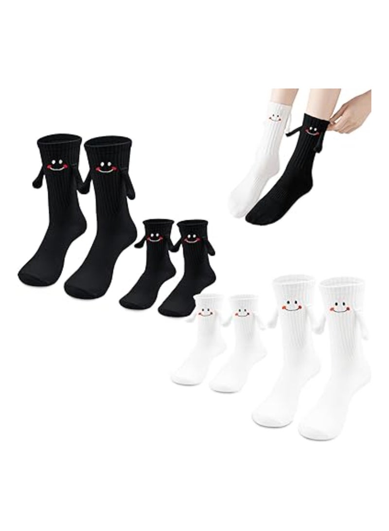 SOLARAE 4 Pairs Funny Magnetic Suction 3D Doll Couple Socks, Hand in Hand Socks Friendship Magnetic Socks, Mummy, Daddy and Me Matching Socks, Novelty Unisex Mid-Tube Socks for Women Men Parent-child Kids - Image 1
