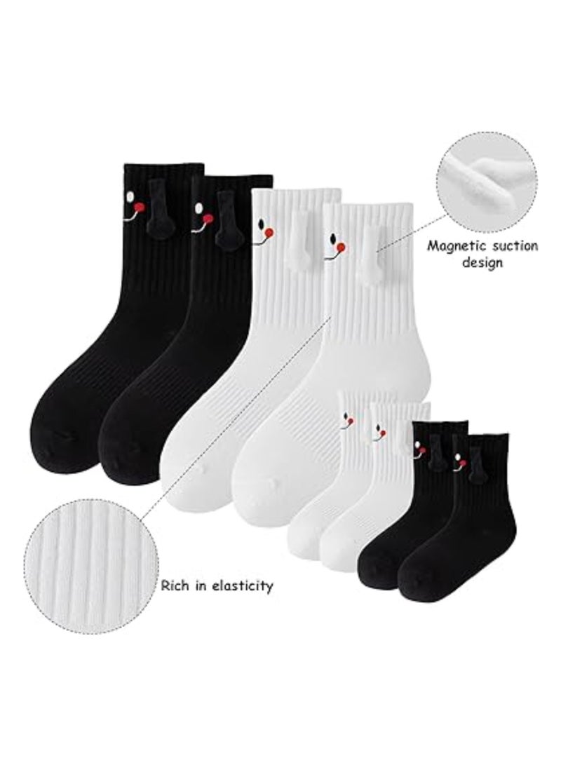 SOLARAE 4 Pairs Funny Magnetic Suction 3D Doll Couple Socks, Hand in Hand Socks Friendship Magnetic Socks, Mummy, Daddy and Me Matching Socks, Novelty Unisex Mid-Tube Socks for Women Men Parent-child Kids - Image 4