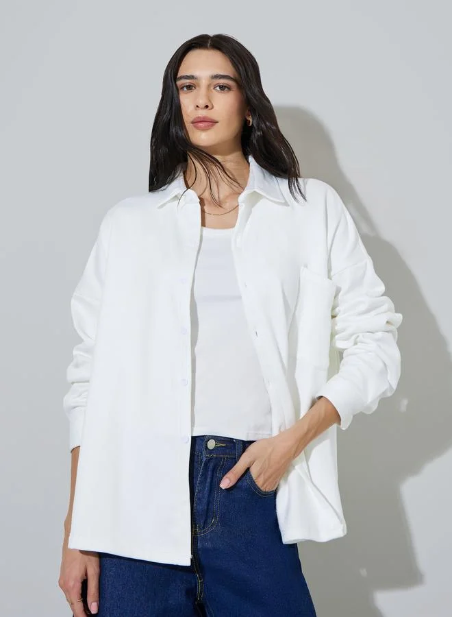 ستايلي White Relaxed Fit Longline Shacket