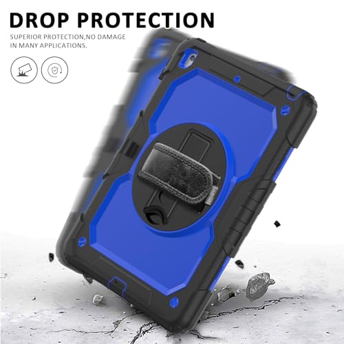 Ambison Case for iPad 9th/8th/7th Generation 10.2'' 2021/2020/2019, [Kid Proof] Full Body Protective Case with 9H Tempered Glass Screen Protector, 360° Rotatable Kickstand & Hand Strap (Blue & Black) - Image 4