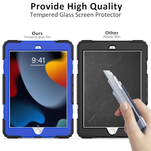 Ambison Case for iPad 9th/8th/7th Generation 10.2'' 2021/2020/2019, [Kid Proof] Full Body Protective Case with 9H Tempered Glass Screen Protector, 360° Rotatable Kickstand & Hand Strap (Blue & Black) - Image 3