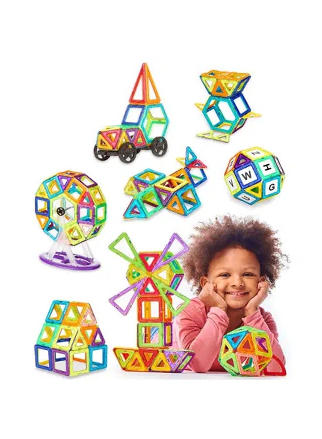 Loquat Magnetic Tiles Blocks Building Toys Set for Kids,STEM Magnetic Stacking Toys for Boys and Girls,Educational Birthday Gift with Castle Cards  Storage Bag-97PCS - Image 2