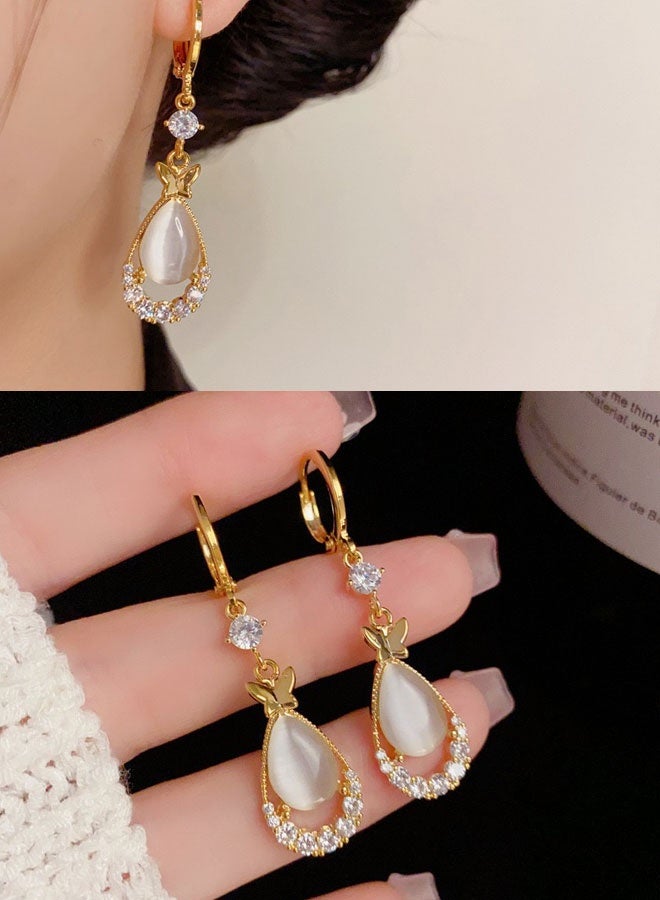 Women's Gold-Plated Drop Earrings, Cat's Eye & Zircon Butterfly Statement Earrings for Ladies, Ideal for Daily & Festive Wear in Middle East - Image 1