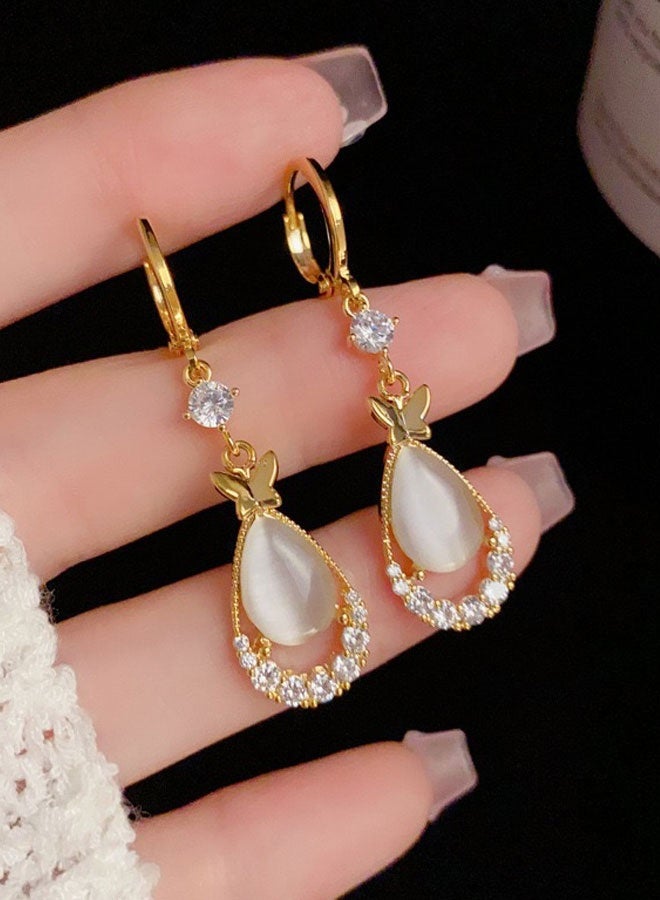 Women's Gold-Plated Drop Earrings, Cat's Eye & Zircon Butterfly Statement Earrings for Ladies, Ideal for Daily & Festive Wear in Middle East - Image 3