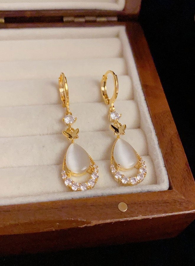 Women's Gold-Plated Drop Earrings, Cat's Eye & Zircon Butterfly Statement Earrings for Ladies, Ideal for Daily & Festive Wear in Middle East - Image 2