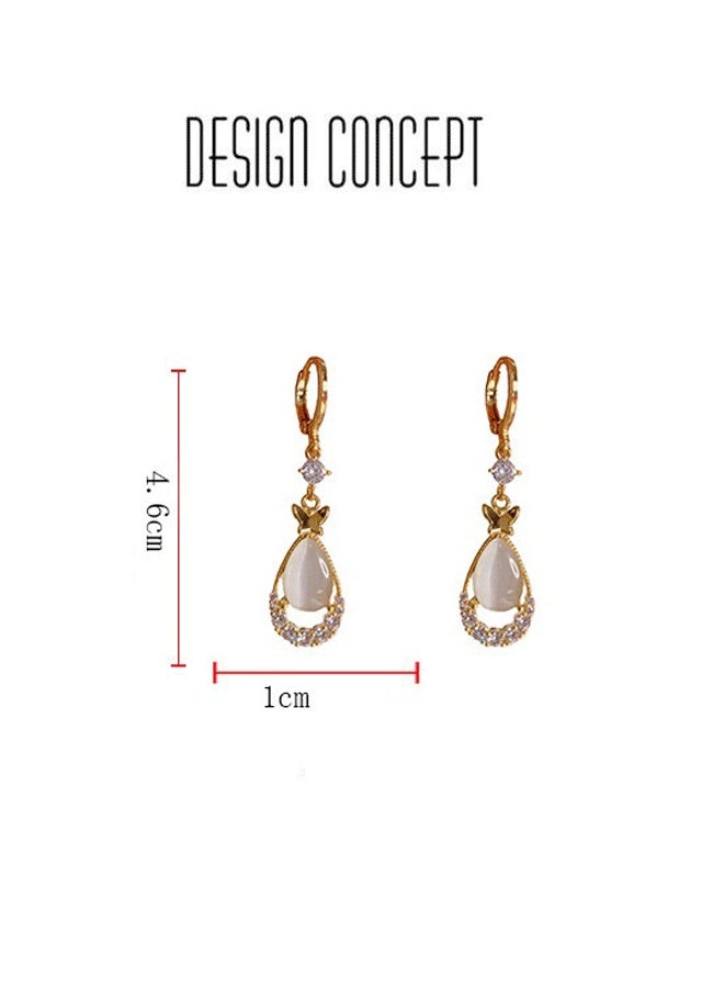 Women's Gold-Plated Drop Earrings, Cat's Eye & Zircon Butterfly Statement Earrings for Ladies, Ideal for Daily & Festive Wear in Middle East - Image 5