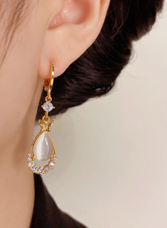 Women's Gold-Plated Drop Earrings, Cat's Eye & Zircon Butterfly Statement Earrings for Ladies, Ideal for Daily & Festive Wear in Middle East - Image 4