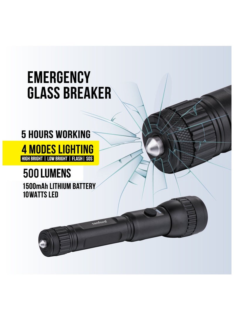 Sanford Powerful 10W Rechargeable LED Search Light with Rotating head for adjustable Focus, power bank function, Breakout tool  - Image 2