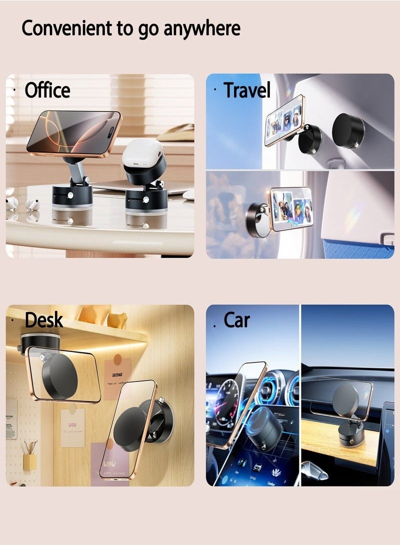 ELFSA Magnetic Car Phone Mount – Vacuum Suction Foldable Dashboard Holder, Universal 4.7-7 Inch Smartphones, 360 Adjustable, Strong Magnetic Grip, Durable Aluminum Alloy  - Image 3