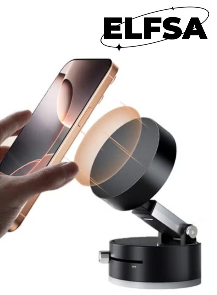 ELFSA Magnetic Car Phone Mount – Vacuum Suction Foldable Dashboard Holder, Universal 4.7-7 Inch Smartphones, 360 Adjustable, Strong Magnetic Grip, Durable Aluminum Alloy  - Image 1