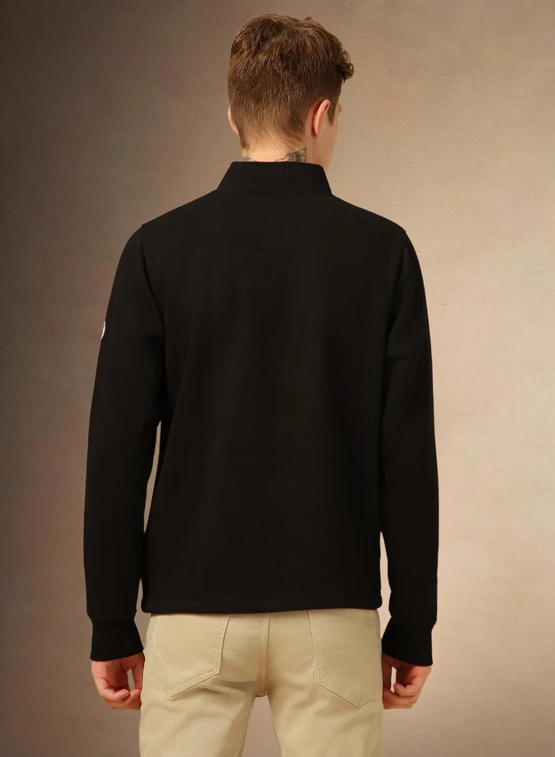 Dennis Lingo Men's Black Polyester Blend Solid Regular Fit Sweatshirt