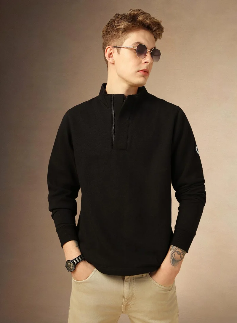 Dennis Lingo Men's Black Polyester Blend Solid Regular Fit Sweatshirt
