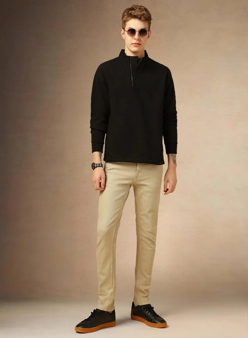 Dennis Lingo Men's Black Polyester Blend Solid Regular Fit Sweatshirt
