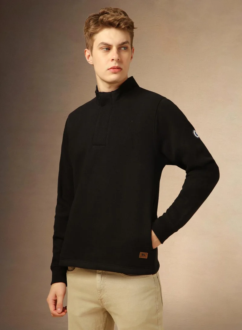 Dennis Lingo Men's Black Polyester Blend Solid Regular Fit Sweatshirt