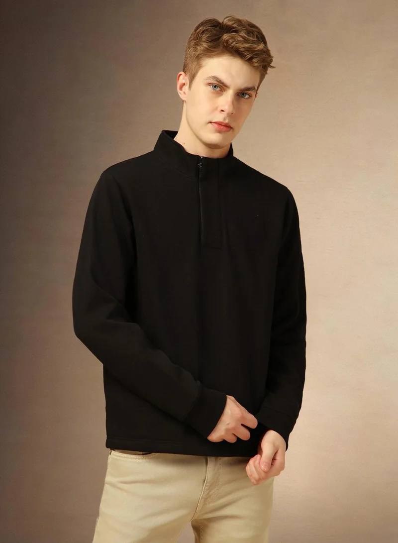 Dennis Lingo Men's Black Polyester Blend Solid Regular Fit Sweatshirt